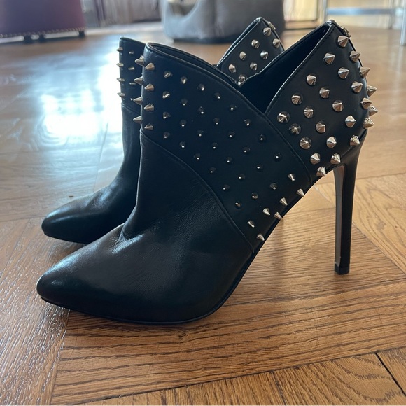 Sam Edelman Black Leather Studded Stiletto Heel Booties - Picture 1 of 5
